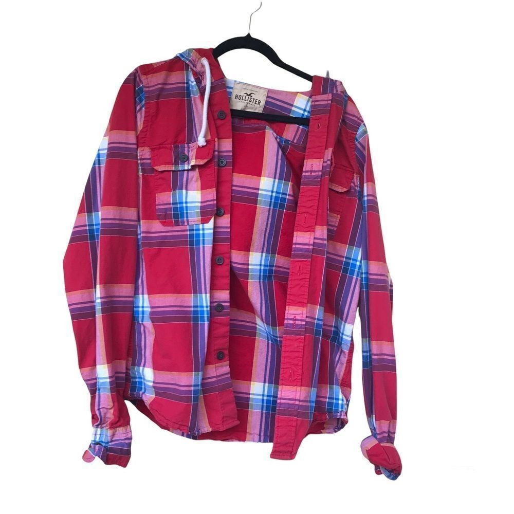 HOLLISTER , plaid button up with hood